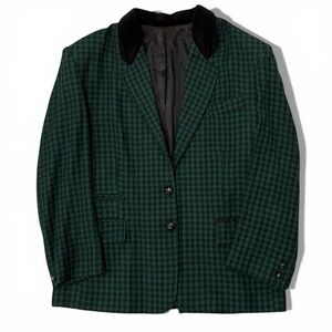 Vintae 80S Prêt-à-Porter Tailored Houndstooth Wool Velvet Collar Blazer